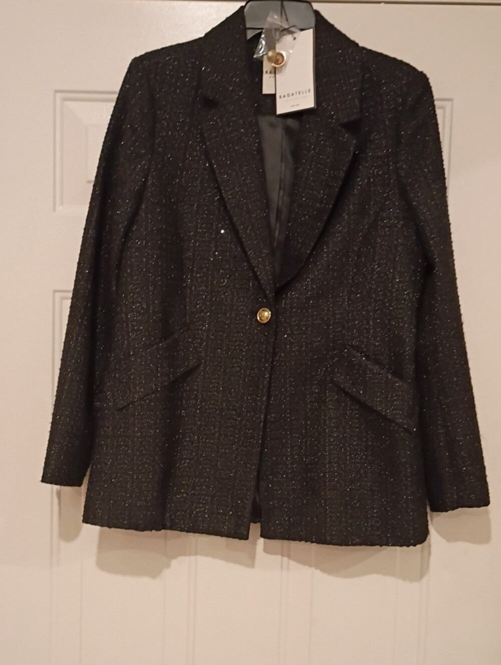 bagatelle Black Tweed Blazer with Gold Button